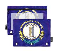 Kentucky Flag - Lot de 2 trousses à crayons transparentes avec fermeture éclair pour classeur à 3 anneaux pour femme, 24,9 x 18 cm