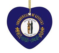 Kentucky State Flag Print Holiday Heart Shape Décoration de Noël en céramique à suspendre pour sapin de Noël