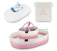 Kenuak® Matelas à Langer pour Bébé, Panier à Langer de Voyage avec Matelas Imperméable et Housse Amovible et Lavable à Fermeture Éclair, Panier de Moise en Corde de Coton 100% Naturel (Rose)