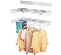 kenvc Étendoir à Linge Pliable, à Montage Mural, 101,6 cm de Large, 4,9 m linéaire, 5 tiges en Aluminium, capacité de 27,2 kg, avec modèle Mural, Embout de Tournevis, Foret (Blanc, 101,6 cm, Grand)