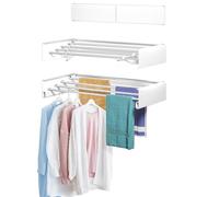 kenvc Séchoir à linge pliable : séchoir à linge mural - 60 cm de large 2,5 m linéaire 4 tiges en aluminium, capacité de 18,1 kg avec gabarit mural et embout de tournevis (blanc, 24)