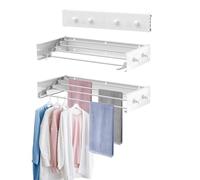 kenvc Upgrade 4 Knob Hooks Wall Mounted Drying Rack: 23.6" Wide Collapsible Laundry Drying Racks, 4 Aluminum Rods, 9.9 Linear Ft Drying (23.6", Circular Hook)