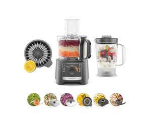 Kenwood MultiPro Compact - Robot Multi. 800W Bol de 2,1L 6 Accessoires Gris | Blender 1,2 L, Lame, Émulsionneur, Presse-agrumes, Pétrin, Disque À Trancher/râper, 2 Vitesses + Pulse, FDP31.360GY