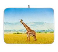 Kenya Girafe Animaux Tapis de séchage à vaisselle en microfibre Motif girafe Absorbant Égouttoir à vaisselle pour cuisine Cuillère Assiette en verre 45,7 x 60,9 cm