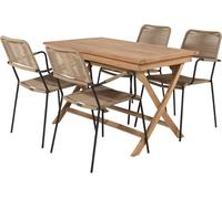 Kenya set de jardin table 70x120cm naturel, 4 chaises Lindos marron.