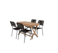Kenya set de jardin table 70x120cm naturel, 4 chaises Lindos noir.