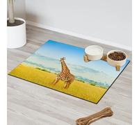 Kenya Tapis d'alimentation en forme de girafe pour chat et chien Tapis d'alimentation absorbant Nti-Slip Contiennent les déversements Protège les sols Set de table 30,4 x 50,8 cm