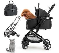 Kenyone Poussette 3 en 1 pour animaux de compagnie de petite et moyenne taille, chiot, chat avec support amovible et coussinet léger, cadre en alliage d'aluminium, double entrée sans fermeture éclair