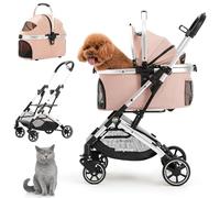 Kenyone Poussette 3 en 1 pour animaux de compagnie de petite et moyenne taille, chiot, chat avec support amovible, cadre léger et pliable en alliage d'aluminium, double entrée sans fermeture éclair