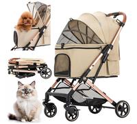 Kenyone Poussette pour animaux de compagnie pour chiens de petite et moyenne taille, durable avec cadre en aluminium léger, pliable en un clic, pas de fermeture éclair, roues en caoutchouc, plusieurs