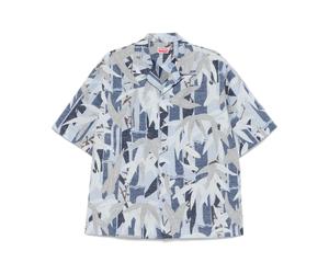 Kenzo - Chiku-Rin Camo Hawaiian Chemise à Manches Courtes - Homme - Chemises - Bleu - Taille: L