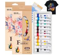 KEORHEZ 2 Pièces Peinture Textile 12 Couleurs 12ml Chacune Peinture Textile Permanent Et Lavable Avec 10 Pinceaux à Huile Convient Pour Les T-Shirts Chaussures Sacs Etc