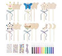 KEORHEZ Kit de bricolage de baguette magique, baguette magique, contient 18 baguettes magiques, 4 feuilles d'autocollants, 18 rubans et 12 pinceaux de couleur. Ce projet de bricolage amusant favorise