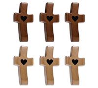 KEORHEZ Lot de 6 croix en bois sculpté, agréables au toucher, sculptées à la main, en bois sculpté à la main, avec cœurs, pour soulager le stress, prière de dévotion, baptême, communion