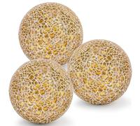 Kepfire 3Pcs Boules de Verre en Mosaïque 8cm Rond Crépiter Orbes Boules Vases Centre de Table Décoration - Or