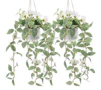 Kepfire Lot de 2 plantes artificielles à suspendre avec fleurs blanches artificielles pour étagères intérieures, murs, ferme, décoration d'intérieur