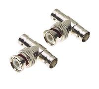 Keple Adaptateur BNC T - Rallonge de câble coaxial 1 mâle vers 2 femelles, lot de 2 - Répartiteur BNC T 3 voies, adaptateur pour caméra de surveillance, câble coaxial, antenne RF - 2 prises BNC