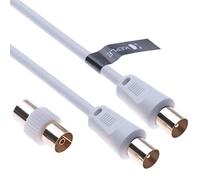 Keple Câble d’Antenne TV 1 m - Rallonge Coaxiale avec Connecteur Mâle et Adaptateur Femelle pour TV, Décodeur TNT, Antenne TV, Satellite, Freeview, Freesat, DVB-T, IEC, PAL, RF IN (Blanc)