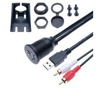 Keple Câble USB Mâle 3.0 & RCA 3,5 mm AUX vers USB 1M et Extension de Montage Encastré pour Panneau de Bord Audio Stéréo Femelle pour Voiture, Vélo, Moto, Bateau, Remorque de Camion 1 Mètre