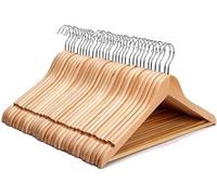 KEPLIN Cintres en Bois Naturel Robuste, avec Crochet pivotant à 360 degrés et Barre de Pantalon Ronde et encoches pour épaules, durables, Gain de Place, Ensemble de 20