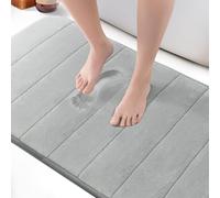 KEPLIN Grand Tapis de Bain en Mousse à mémoire de Forme Ultra Doux, Absorbant et antidérapant, Lavable en Machine, pour Sol de Bain et Toilettes, Gris Clair, 60 x 90 cm