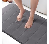 KEPLIN Grand Tapis de Bain en Mousse à mémoire de Forme Ultra Doux, Absorbant et antidérapant, Lavable en Machine, pour Sol de Bain et Toilettes, Gris foncé, 60 x 90 cm