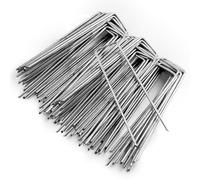 KEPLIN Lot de 100 piquets de Jardin pour sécuriser la pelouse, Parfaits pour la Membrane de contrôle des Mauvaises Herbes, Artificielle, Le Tapis et Le Filet - Clous en Forme de U 150 mm (Argent)