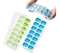 KEPLIN Lot de 2 bacs à glaçons en silicone (25 x 9,5 cm) avec couvercles flexibles anti-déversement, faciles à enlever, certifiés LFGB sans BPA, parfaits pour les aliments pour bébés, cocktails et