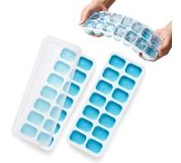 KEPLIN Lot de 2 bacs à glaçons en silicone avec couvercles anti-déversement, faciles à enlever, certifiés LFGB, sans BPA, moules à glaçons en silicone souple, fêtes, boissons, cocktails et liquides