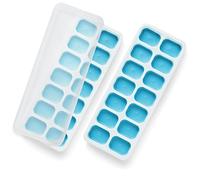 KEPLIN Lot de 2 bacs à glaçons en silicone avec couvercles anti-déversement, faciles à enlever, certifiés LFGB, sans BPA, moules à glaçons en silicone souple, fêtes, boissons, cocktails et liquides