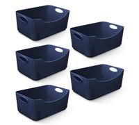 KEPLIN Lot de 5 paniers de rangement en plastique bleu marine avec poignées pour l'organisation de la maison et du bureau, étagères, tiroirs, cuisine et placards (bleu marine, lot de 5)
