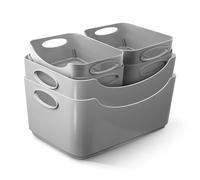 KEPLIN Lot de 6 paniers de rangement en plastique gris avec poignées pour l'organisation à la maison et au bureau, étagères, tiroirs, cuisine et placards (gris, lot de 6)