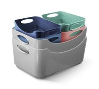 KEPLIN Lot de 6 paniers de rangement en plastique multicolores avec poignées pour l'organisation à la maison et au bureau, étagères, tiroirs, cuisine et placards (multicolore, lot de 6)
