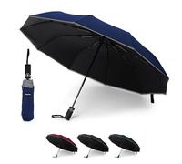 KEPLIN Parapluie de voyage pliable compact avec étui - Poignée d'ouverture et de fermeture automatique - Coupe-vent - Robuste - Golf 10 baleines - Pliable, compact et coupe-vent, bleu marine, taille