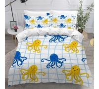 KEPOLA Parure De Lit Dessin Animé De Poulpe 1 Personne Housse De Couette 140x200 Enfants Garçons Filles 3D Motif Plaid Douce Microfibre avec Fermeture Éclair avec Taie d'oreiller 50X75