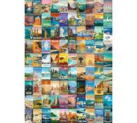 Kepovin - Puzzle de voyage vintage - 1000 pièces - 90 paysages du monde - Pour adultes - 70,1 x 50 cm - Carton - Jigsaw - Rétro - 1000 pièces - 1 puzzle - 14 ans et plus