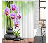 KEPPD Bambou Orchidée Zen Rideau De Douche Étanche Salle De Bains Rideau De Douche avec Crochet Accessoire Accessoires De Salle De Bains Séchage Rapide-XXL 100x200cm(39X79inch) showercurtain