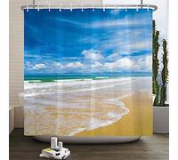 KEPPD Blue Sea Beach Rideau De Douche Paysage Marin Méditerranéen Salle De Bains Rideau Polyester Imperméable Rideau De Douche Lavable Long-XXL 100x200cm(39X79inch)