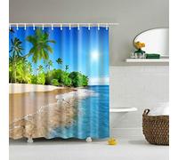 KEPPD Bord de mer Plage Paysage Rideau De Douche Multi Taille 3D Palmiers Salle De Bains Rideau Polyester Tissu Imperméable Écran De Bain Baignoire Décor 90X200cm Rideau De Douche
