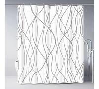 KEPPD Gris et Blanc Rayures Tissu Rideau De Douche Multi Taille Imperméable Épaissir Polyester Salle De Bains Cloison Décoratif avec Crochet-XXL 100X200cm Rideau De Douche