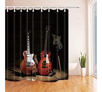 KEPPD Musique Décor Guitares Électriques Motif Rideaux De Douche Polyester Tissu Imperméable Rideau De Bain Rideau De Douche Extra Long Lavable-XXL 90x200cm(35X79inch) showercurtain