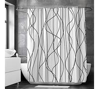 KEPPD Noir et Blanc Lignes Rideau de Douche Rideau de Salle de Bain Frabic Imperméable Polyester Rideau de Salle de Bain avec 12 Crochets Extra Long-XXL 90x200cm(35X79inch) Rideau de Douche