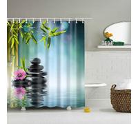 KEPPD Paysage Lotus Rideau De Douche Creek Pierre Salle De Bains Rideau Extra Long Étanche Épaissir Polyester Tissu Fleur Floral Écran De Bain 115X220cm Rideau De Douche
