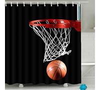 KEPPD Rideau De Douche De Basket-Ball pour Garçons Décor De Salle De Bains Adolescents Athlète Gym Thème Sports Rideau Polyester Imperméable Rideau Long-XXL 90x200cm(35X79inch)