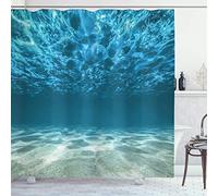 KEPPD Rideau de Douche océan Bleu Ivoire Fond graveleux Surface ondulée Paysage Marin Tropical abîme sous-Marin Jour ensoleillé Tissu Tissu surlongueur 120 x 190 cm Rideau de Douche