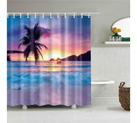 KEPPD Rideau de Douche Paysage de Plage, 3D cocotier Coucher de Soleil Paysage de mer écran de Bain décor pour Rideaux de Salle de Bain épaissir Polyester imperméable 240 x 200 cm Rideau de Douche