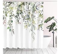 KEPPD Vert Eucalyptus Aquarelle Feuilles Rideau De Douche Lavable Tissu Imperméable Floral Rideau De Douche Cloison De Bain Extra Long-XXL 90x200cm(35X79inch)