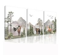 Kepuarm 3Pcs Toiles Encadrées Pour Décoration Murale de Chambre D'enfant, Animaux Sauvages, Forêt, Affiches Sur Le Thème de L'aventure, Cerf, Renard, Peintures à L'aquarelle (30 x 40 cm)