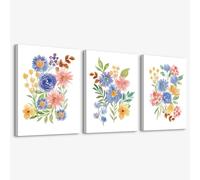 Kepuarm Lot De 3 Affiche Murale Fleur Aquarelle Affiche Murale Fleur Sauvage Pour Chambre Salon DéCoration 12X16 In Avec Cadre (Riche et coloré)
