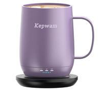 Kepwam Lilac Violet Tasse à café chauffante intelligente, 473 ml, autonomie de la batterie de 150 minutes - Jusqu'à 65 °C, acier inoxydable et céramique, violet